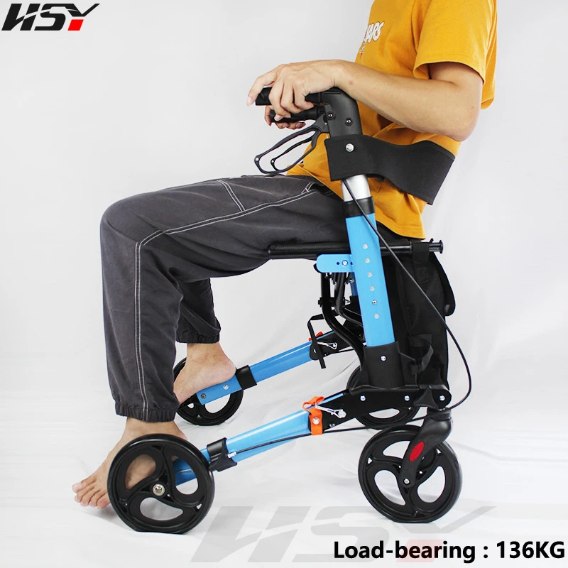 Four-Wheeled Walker for Elderly Shopping Cart for elderly Home Use Walking Aid with Brakes Cushions Storage Bags