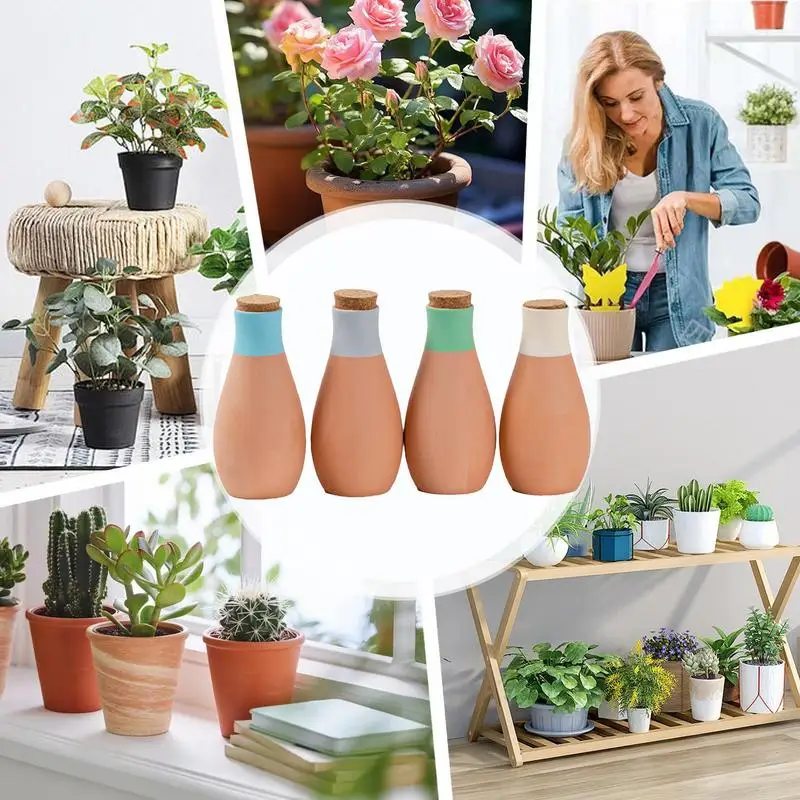 Terracotta Plant Watering Spikes Ceramic Bowling Pin Watering Planter Insert Slow Release Automatic Watering System For Potted