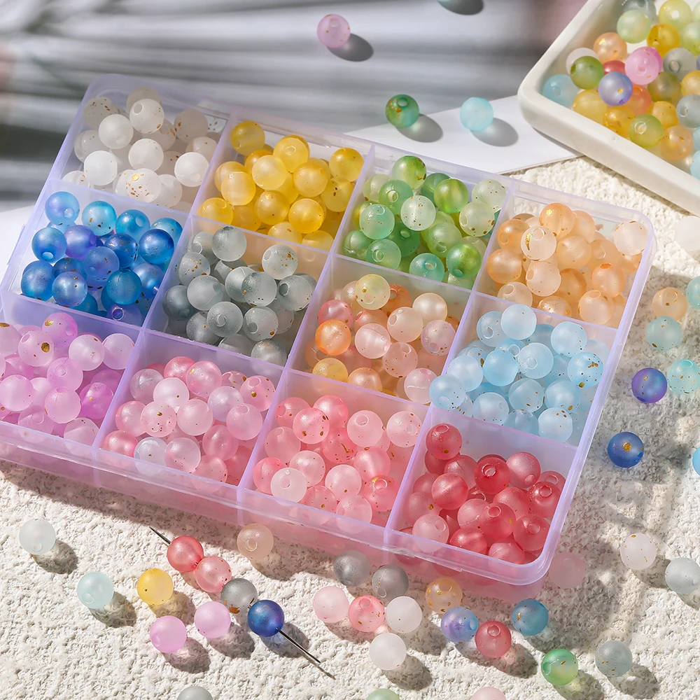 50/100pcs Frosted Acrylic Golden Round Beads 6/8mm Spacer Loose Beads for DIY Jewelry Making Necklaces Bracelets Craft Supplies