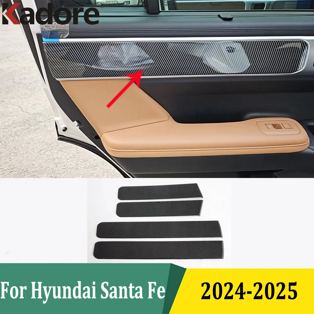 For Hyundai Santa Fe 2024 2025 Interior Side Door Armrest Decorative Strip Trim Cover Accessories ABS Carbon Fiber