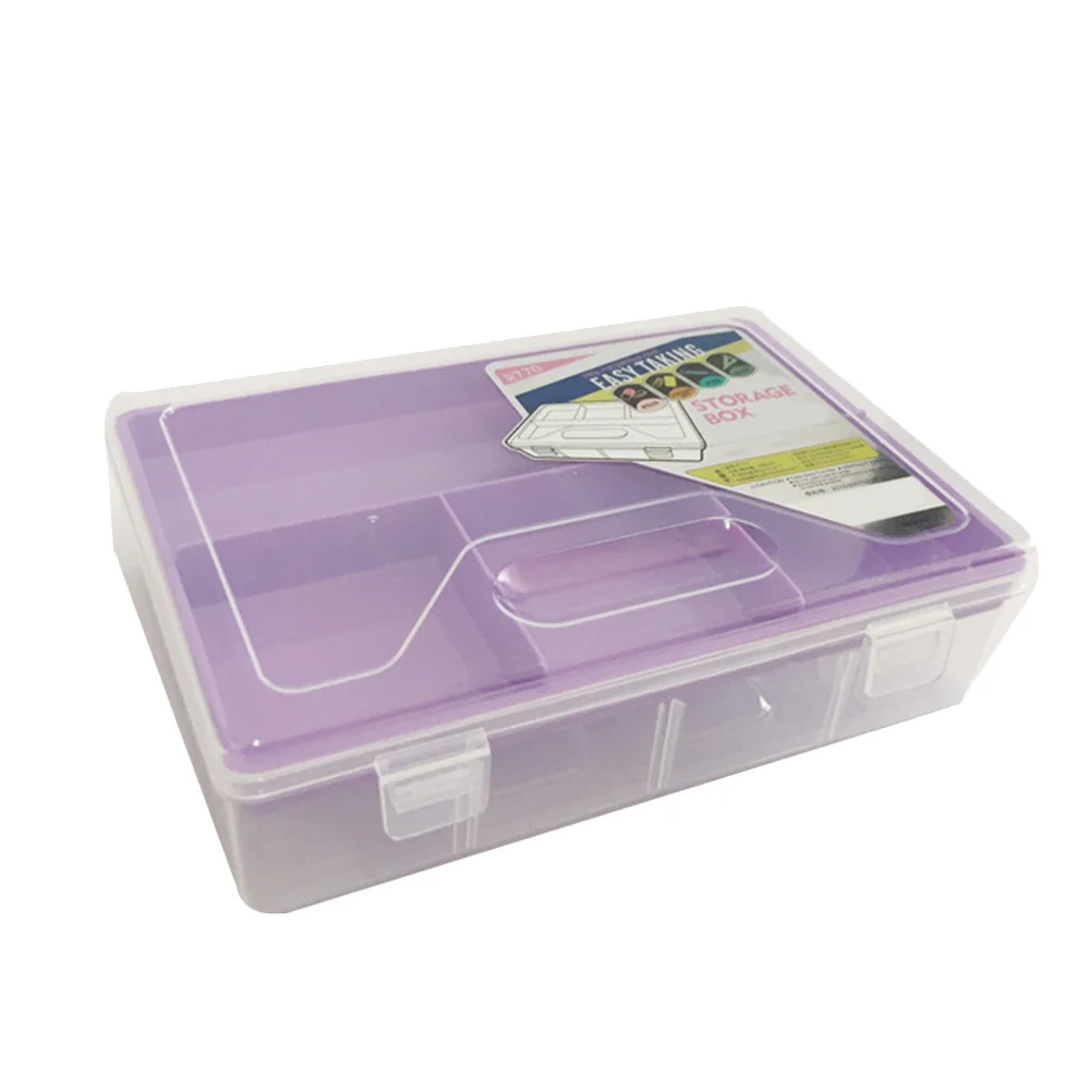 صندوق تخزين القلم متعدد الوظائف ذو الطابقين من البلاستيك الأرجواني سعة كبيرة منظم قرطاسية أداة مكتبية حقيبة حمل