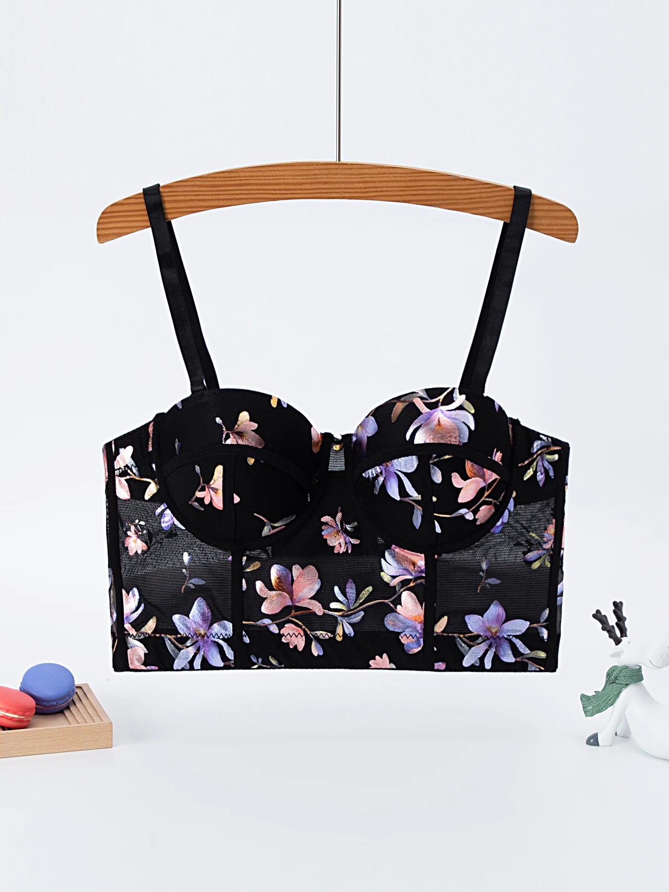 Floral Printed Bra Breathable Fish Bone Bra Buckle Style Design Adjustable Size Elegant Comfortable New Shoulder Strap Bra