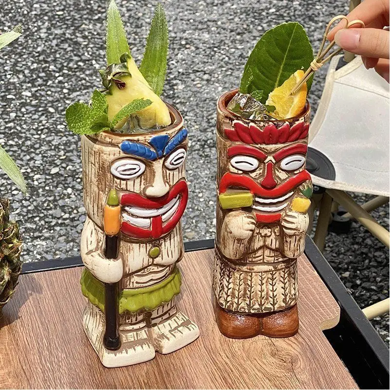 Tiki Mug Hawaiian Cocktail Cups Creative Ceramic Funny Cup Tiki Mugs  Beer Beverage Mug Wine Mug Bar Tools Gift For Friends