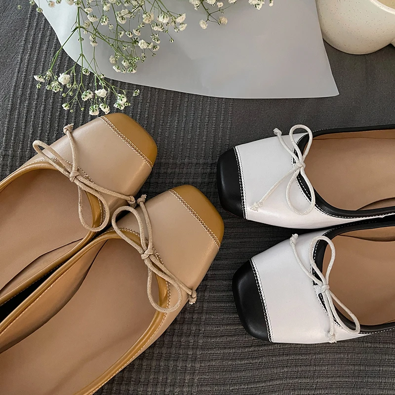 Ballet Flats women Slip On Vintage Style Woman Flat Shoes Cowhide Basic Style Square Toe Ballet Flats chaussures plates