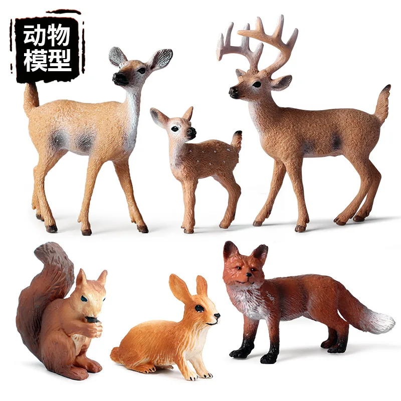 

Simulated Solid White Tailed Deer Reindeer Elk Squirrel Red Fox Animal Model Children's Toy Set