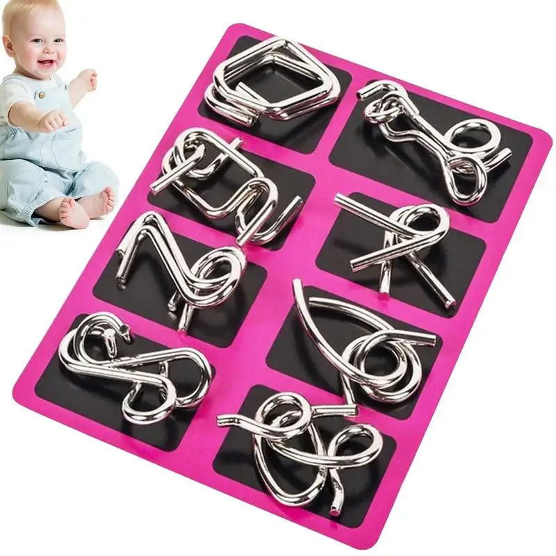 Metal Wire Puzzles 8-Piece Iron Unlock Interlock Game Brain Teaser Flexible Magic Trick Toy Multifunctional Educational Toys