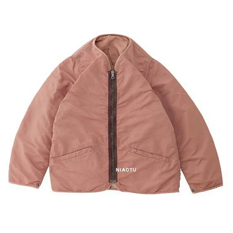 22aw خمر سستة الخامس الرقبة شريط الرجال والنساء سترة اللون مطابقة عارضة فضفاض تنفس معطف أخضر أسود وردي