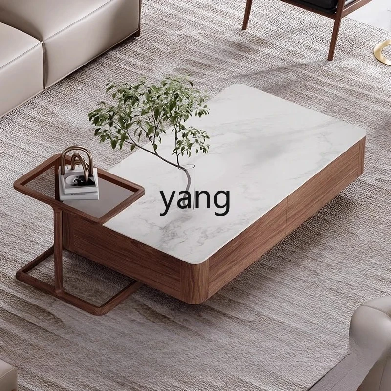 LHM   solid wood rock slab coffee table modern simple long tea table with storage living room rectangle