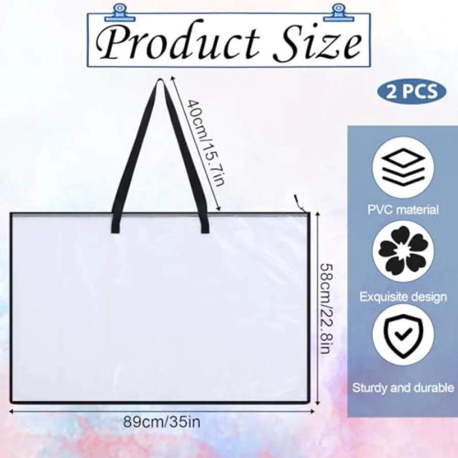 2 PCS 23 X 35 pulgadas Maletín de arte Bolsa de almacenamiento de carteles grandes con cremallera y asa Estuche de almacenamiento de obras de arte Carpeta de arte de PVC C