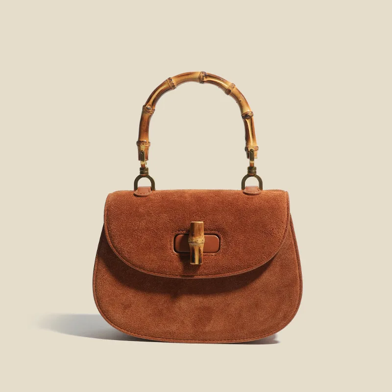 

2025 Niche Design Cowhide Retro Bamboo Node Saddle Bag Leather Women's Crossbody Handbag Suede High-end Single-shoulder Bags