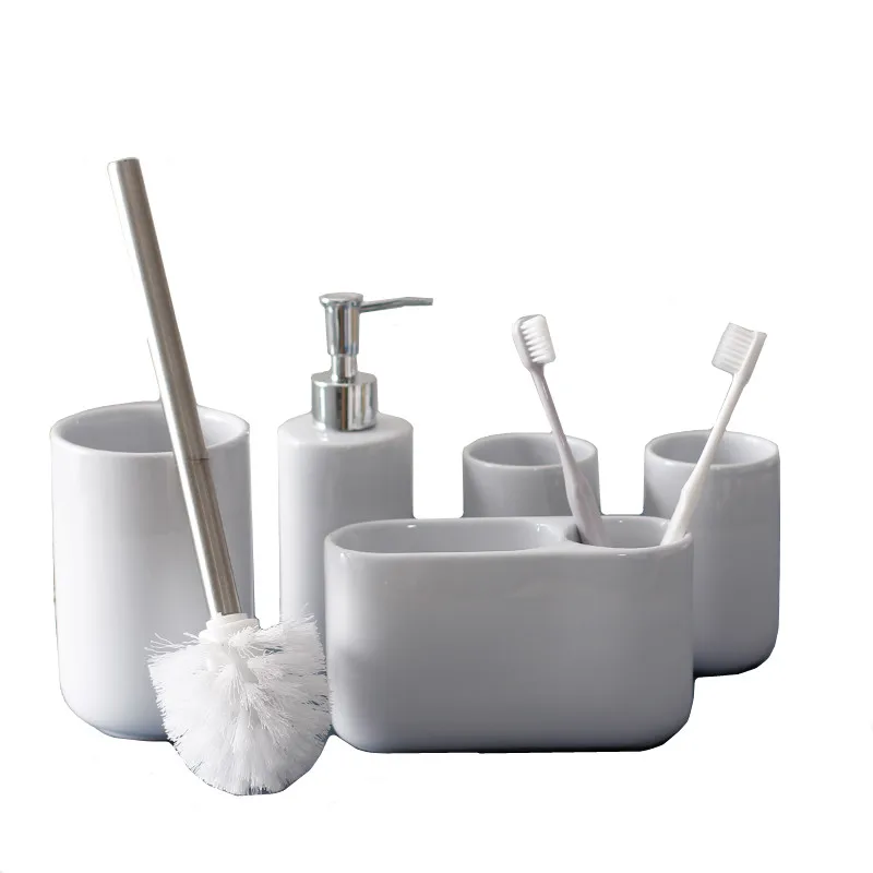 Ceramic Bathroom Set Ceramic Lotion Bottle Mouthwash Cup Toilet Brush Toothbrush Bottle Household Shower Gel Dispenser Bottle