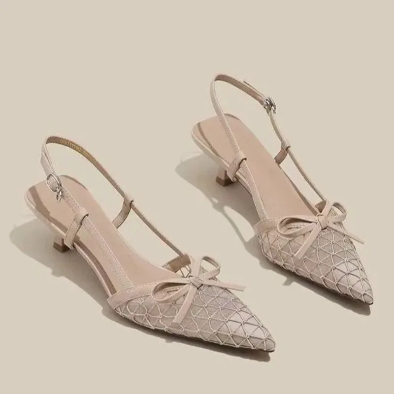 

Fashion Sandals Women Summer 2026 New Bow French Pointed Toe One Strap Women's Shoes Baotou High Heeled Single Shoes