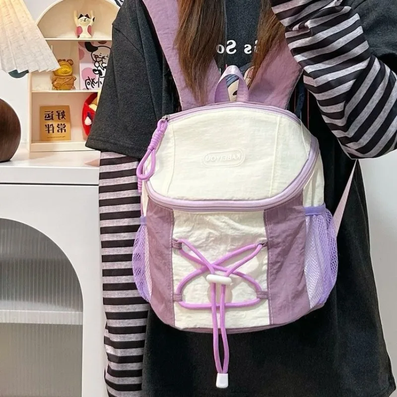 

HAEX Dopamine Harajuku Backpacks Women 2025 Casual Light Nylon Patchwork Bags Female Small Capacity Daily Outgoing Bolso Mujer
