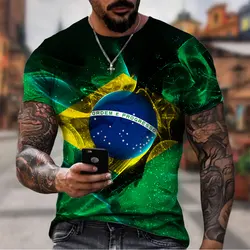 Man Fashion Brazil T Shirt Harajuku Men's Brasil Flag 3D Printing Casual Sports T-shirt Casual Short Sleeve Birl Tshirt