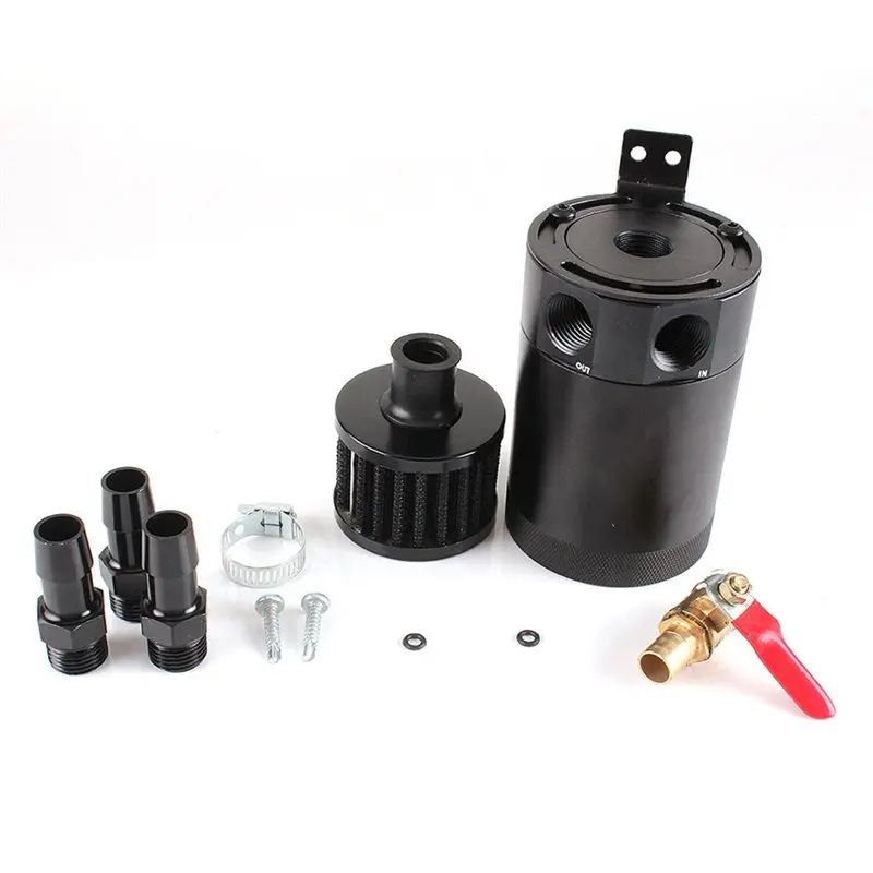 

AASS-Oil Separator Catch Can Tank Kit 150Ml Aluminum Oil Reservoir Tank With 2 Ports Drain Valve Filter Car Fuel Line