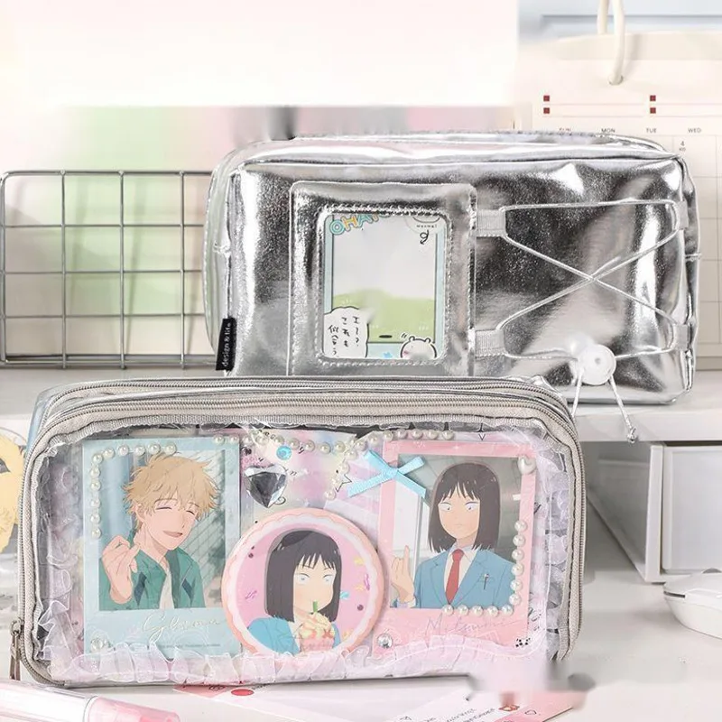 Silver F Pencil Case PU Transparent Layer Itabag Japan Interlayer Dirt Resistant Waterproof Multifunctional Large Capacity Box