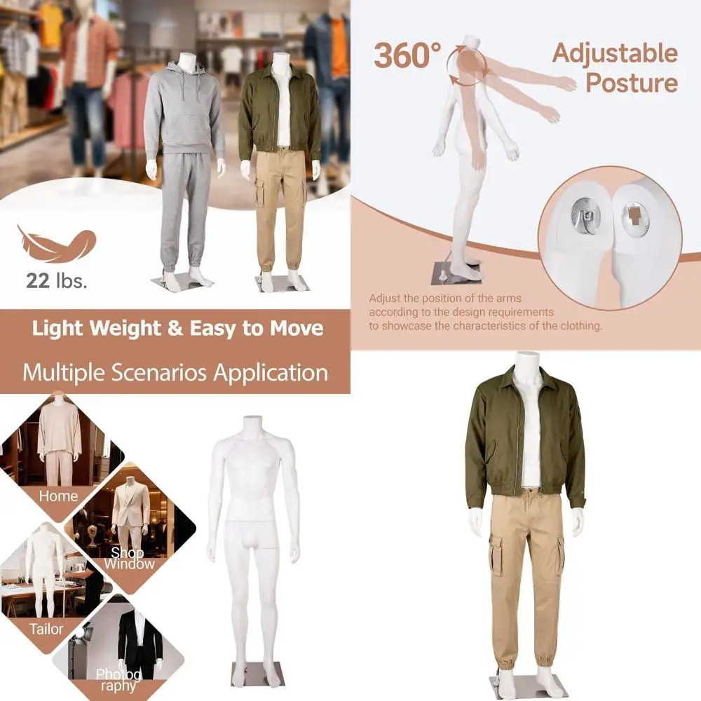 

Манекен мужской, высотой 67 дюймов, с устойчивым металлическим основанием, съемными конечностями, для шитья, пошива одежды, демонстрации и фотосъемки