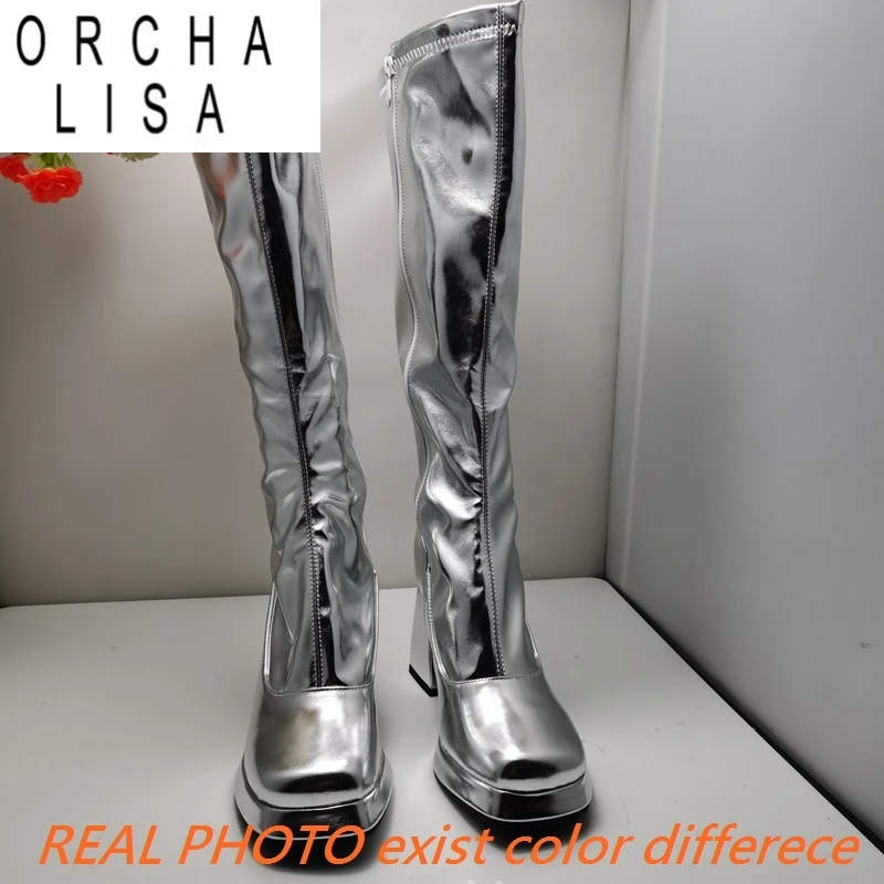 

ORCHA LISA 2024, модные женские сапоги до колена, на массивном каблуке и платформе, размер 44, 45, 46, пикантные вечерние бота для свиданий