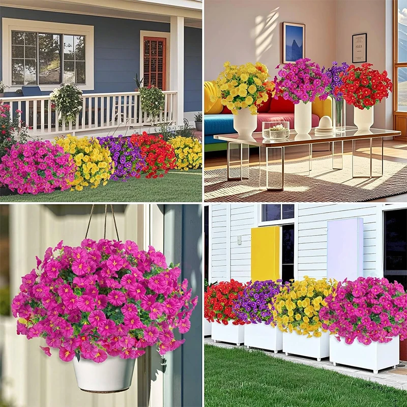 35 cm künstliche gefälschte Seide Morning Glory Blume grüne Eukalyptuspflanze UV-Schutz für Veranda Hof Garten Sommer Home Decor – Detail 7