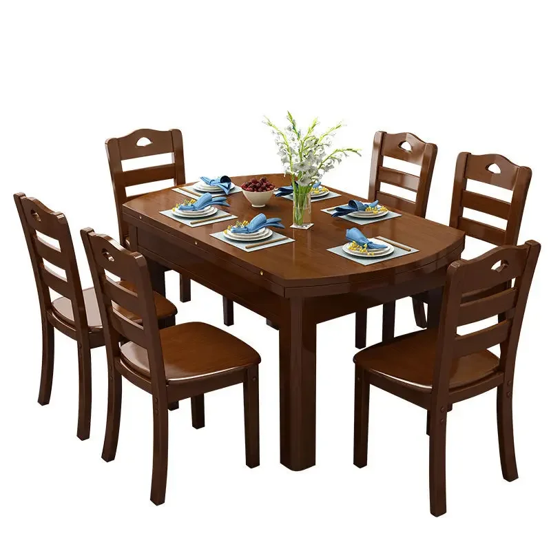 

Dining Table with Solid Wood, Jumping Platform Retractable Folding Dining Furniture, Available for Restaurants or Home Use