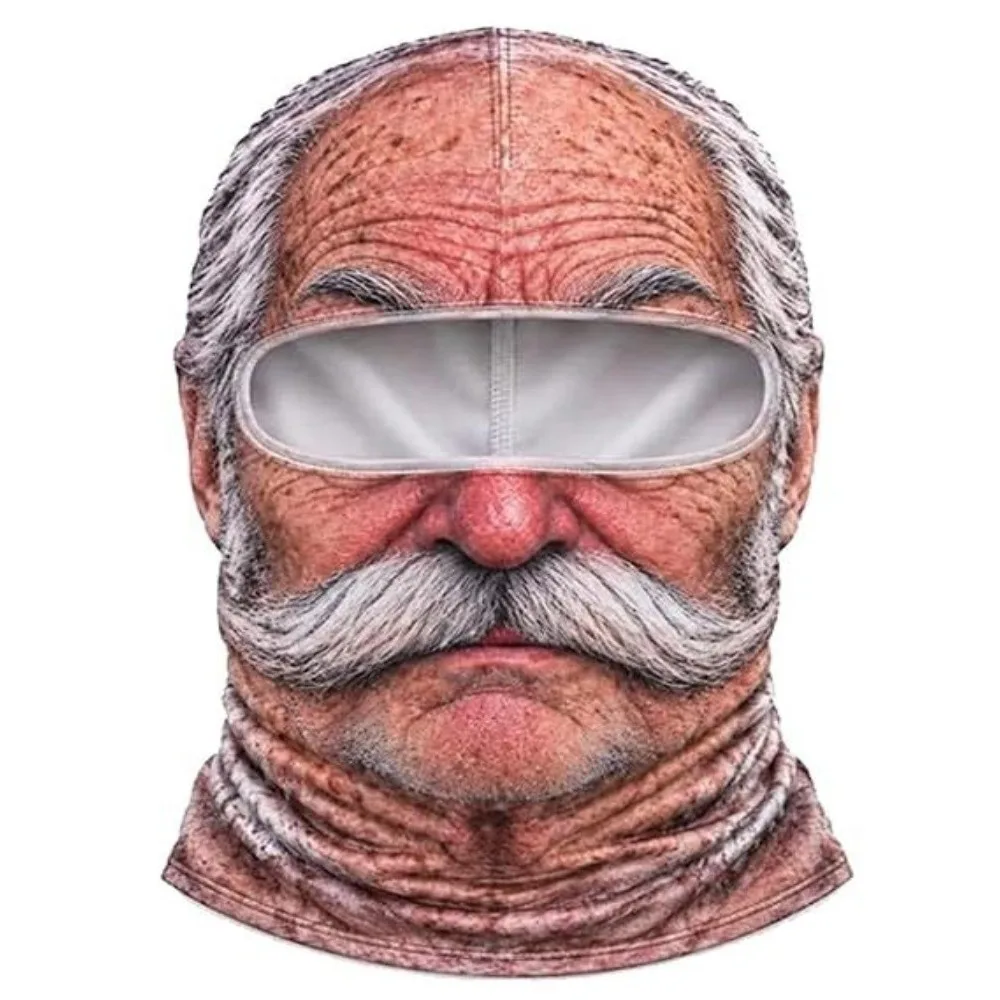 3D Face Printed Old Man Balaclava White Mustache Full Coverage Winter Mask Cover Breathable Eye Hole Elastic Ski Mask Hood