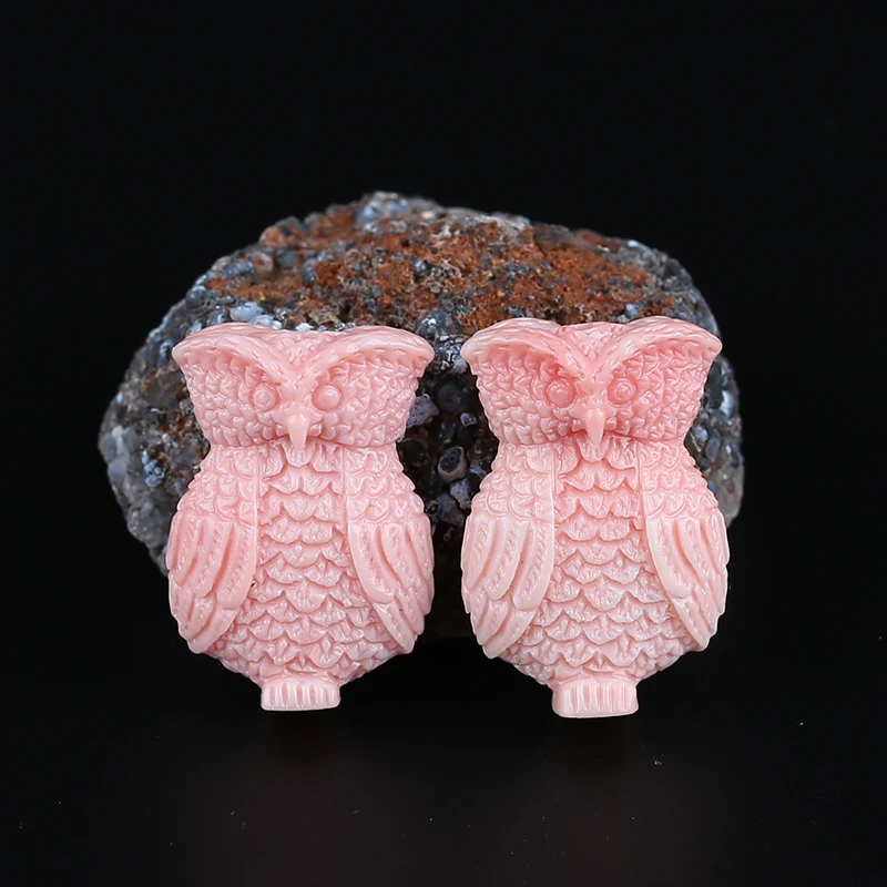 New Arrival Pink Conch Shell Carved Charms Owl Earrings Beads Jewelry Making DIY Handmade Craft 29x20x12mm 8.8g