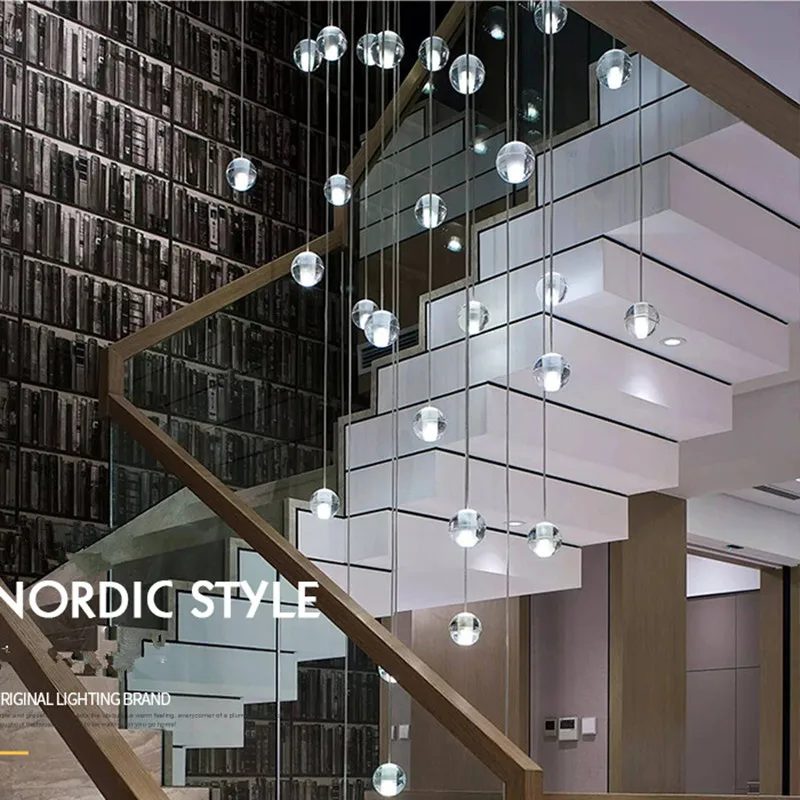 Modern staircase chandelier Living room Bedroom Kitchen stairwell Long Chandelier high ceiling sphere ball chandelier Lustre