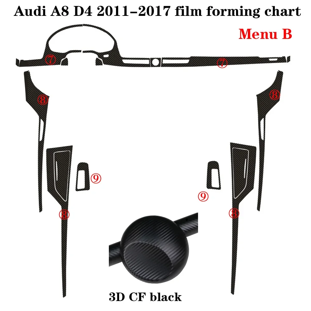 Für Audi A8 D4 2011-2017 Innen Zentrale Bedienfeld Türgriff 3D Carbon Faser Aufkleber Aufkleber Auto Styling zubehör