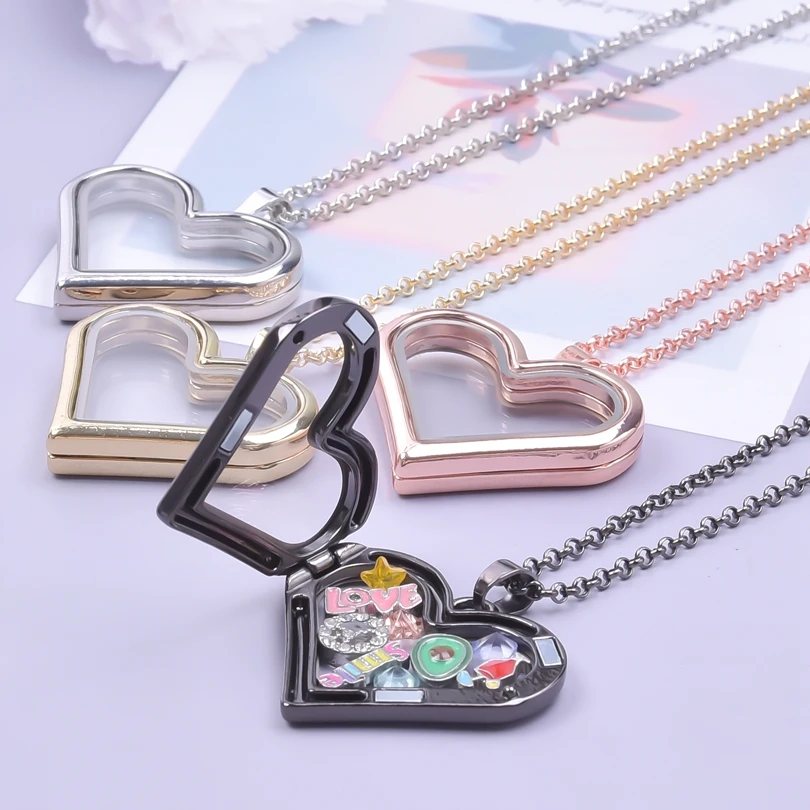 1pc Fashion Heart Pendant Necklace Photo Relicario Locket Charm Alloy Necklace For Women Men Retro Jewelry Chain Decoration Gift