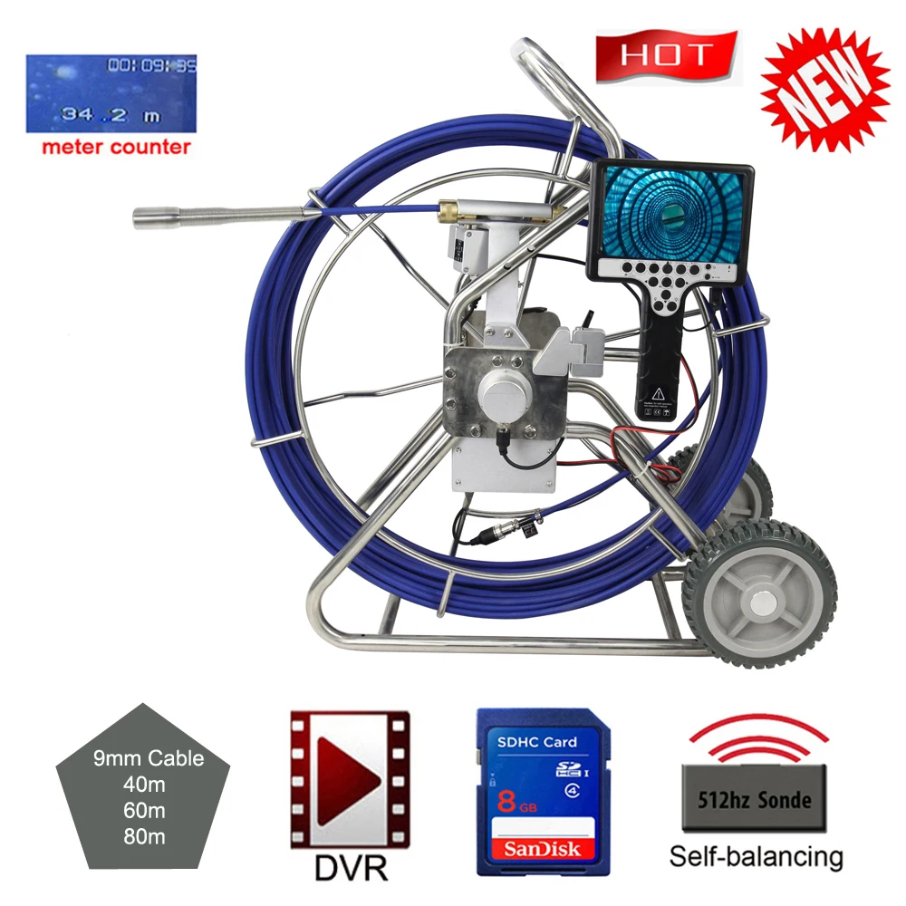 9MM cable 23 to 58 diameter heads DVR with 10x zoom 360 degree view Sewer Pipe Inspection Camera Pan Tilt Ratation Camera