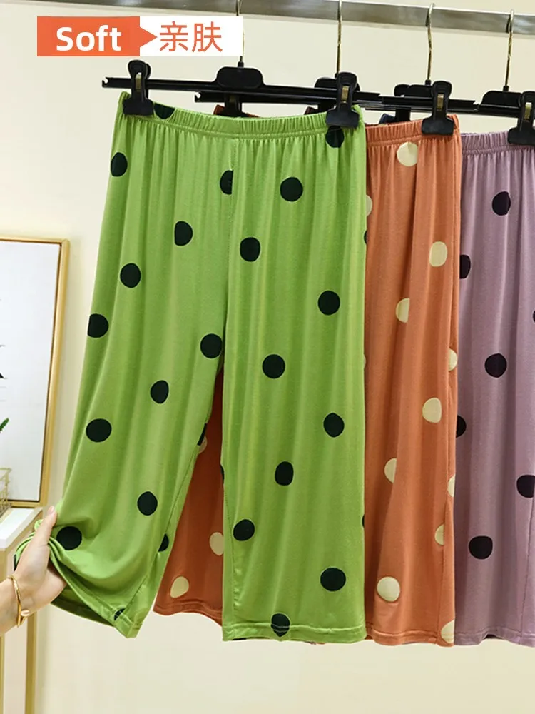 

Summer Thin Modal Home Shorts Women Loose Polka Dot Straight Leg Slimming Casual Pants Outdoor Versatile Seven-Foot Pants