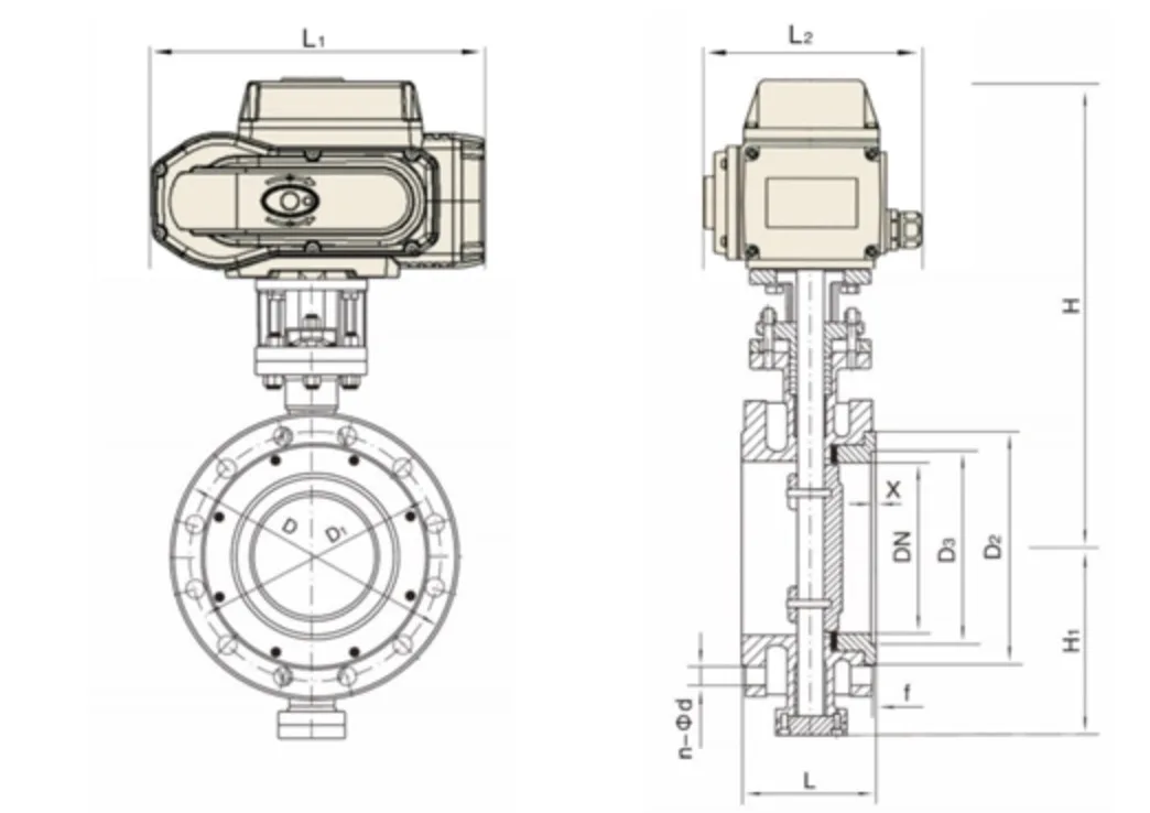 Válvula Borboleta Atuada Elétrica, Metal Flange Duplo, Selo Duro, 12V, 24V