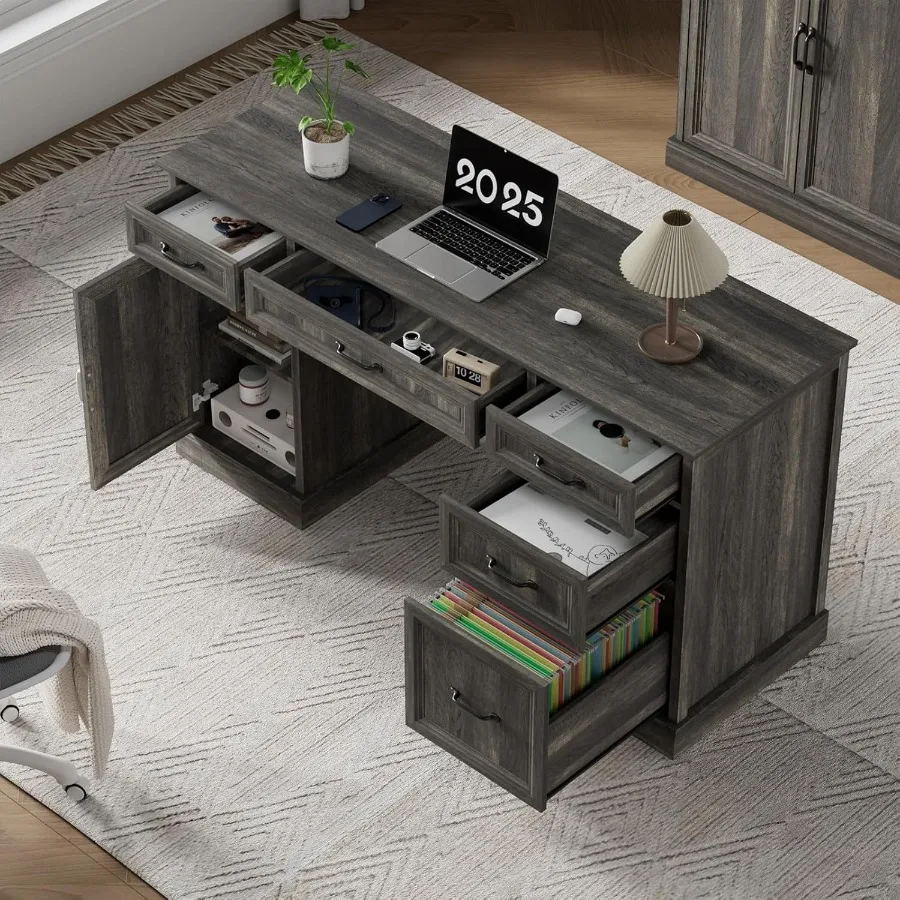58 مزرعة مكتب تنفيذي خشبي مكتب منزلي مع أدراج خزانة ملفات منقوشة الملمس التخزين المنظم مكتب الكمبيوتر fo