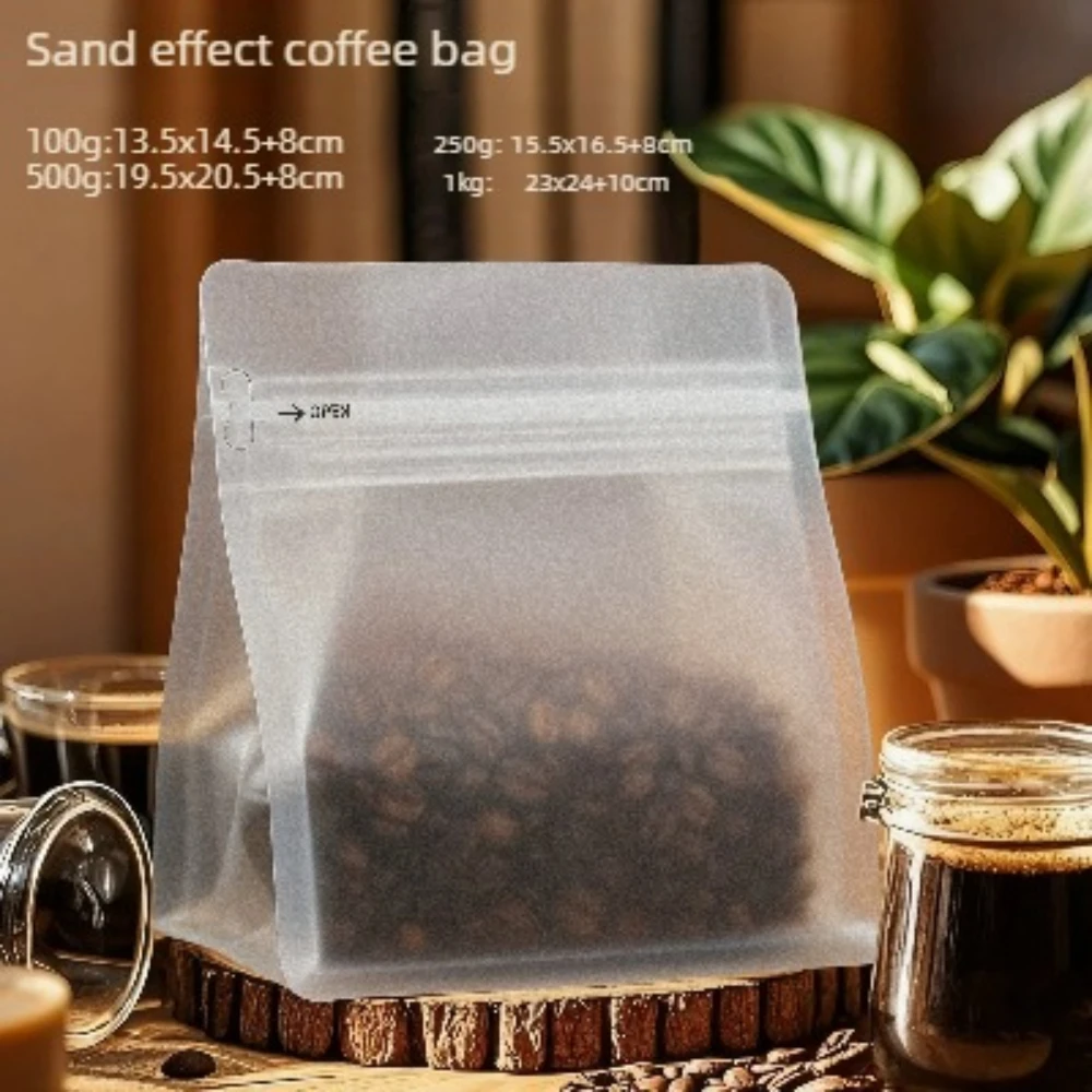 

50pcs Premium Sand Texture Feel Coffee Bags 100g 250g 500g with One Way Valve Matte Finish Resealable Stand Up Food Tea Bags