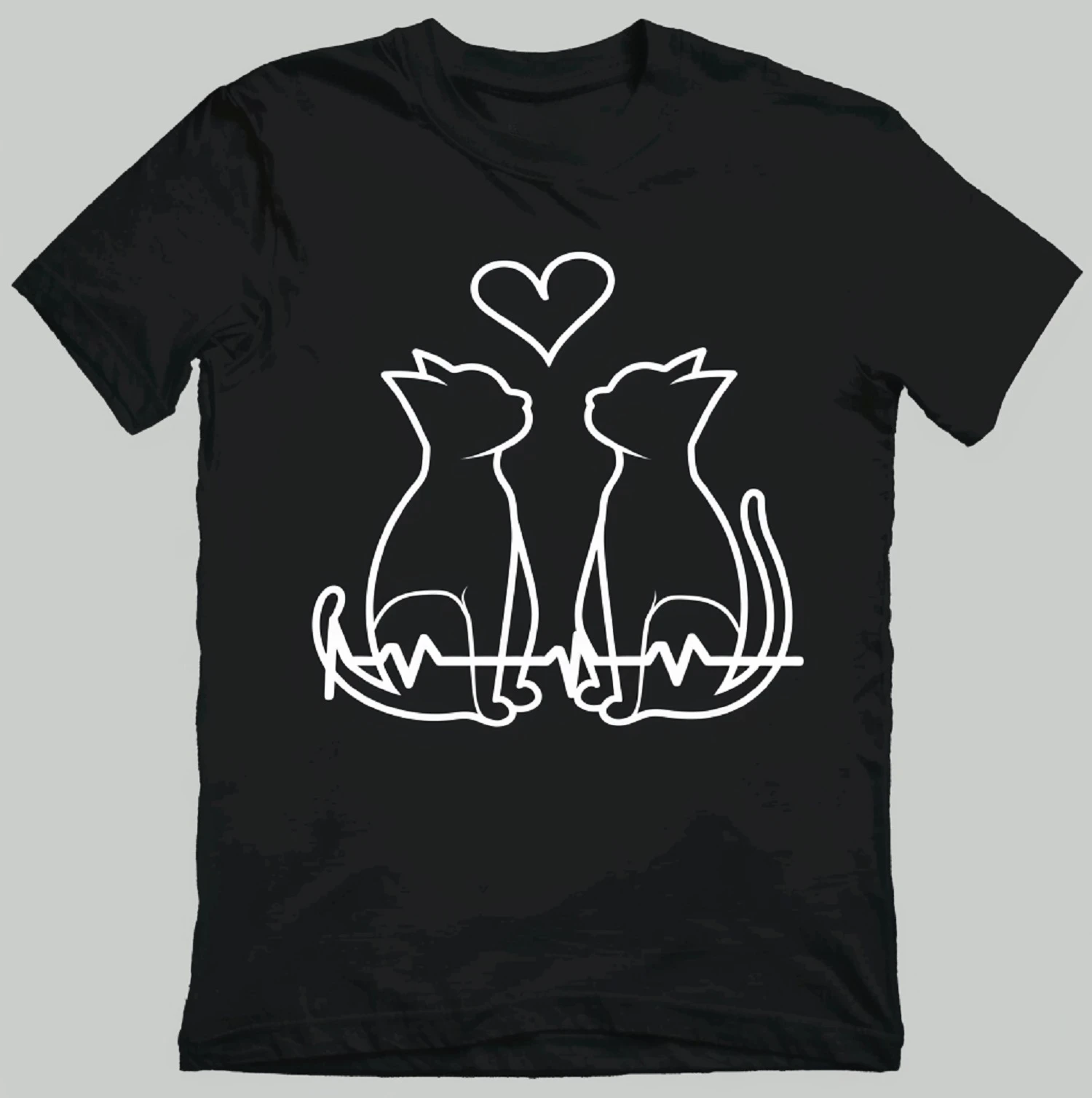 Lovers Gift  Cuddly Cats in Love Black Tee with Heart Design Cat Lovers' Favorite Shirts for Women Men Clothing  Anime Tshirt