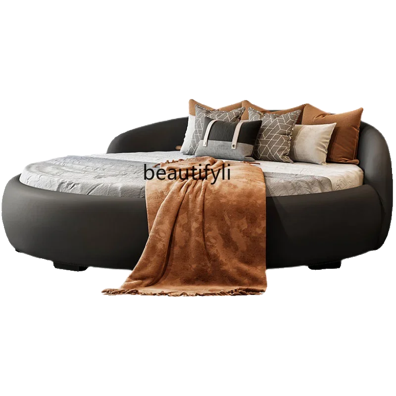 Large round Bed Modern Minimalist Master Bedroom Marriage Bed Hotel Famous Leather round Bed Double