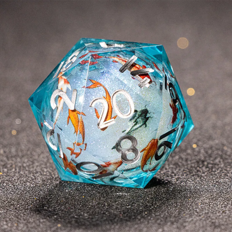 Conjunto de dados poliédricos para jogos de tabuleiro, Handmade DnD Carp, Liquid Core Dice, DND e Dragons, RPG Dice Set