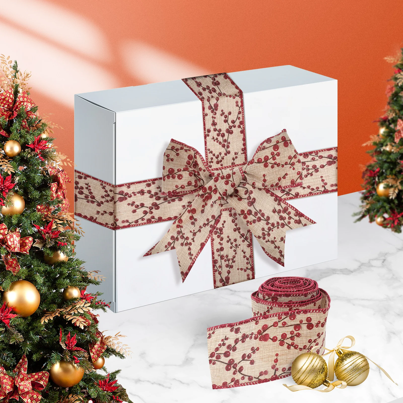 

Christmas Ribbon Xmas Decor Smooth Wear-Resistant Diy Craft Gift Wrapping Ribbon For Holiday Party Decoration