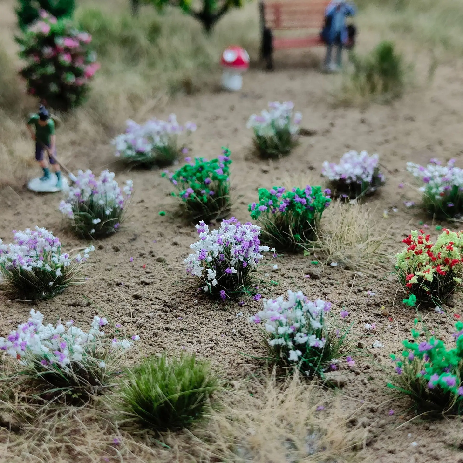10mm Flower/Grass Cluster Model Kit for Miniature Building Sand Table DIY Handmade Flower Plant Materials Diorama 15pcs/box