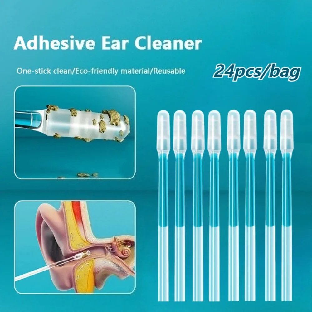 24Pcs Disposable Silicone Ear Wax Remover Safe Sticky Ear Pick for Adults Reusable Ear Cleaner Adhesive Earpick Swabs Tools