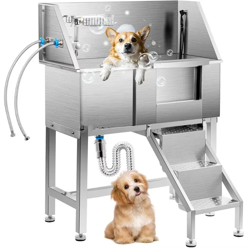 

34-Inch 304 stainless steel dog bath machine left door right drain for pet grooming and bath cleaning in small bathroom spaces