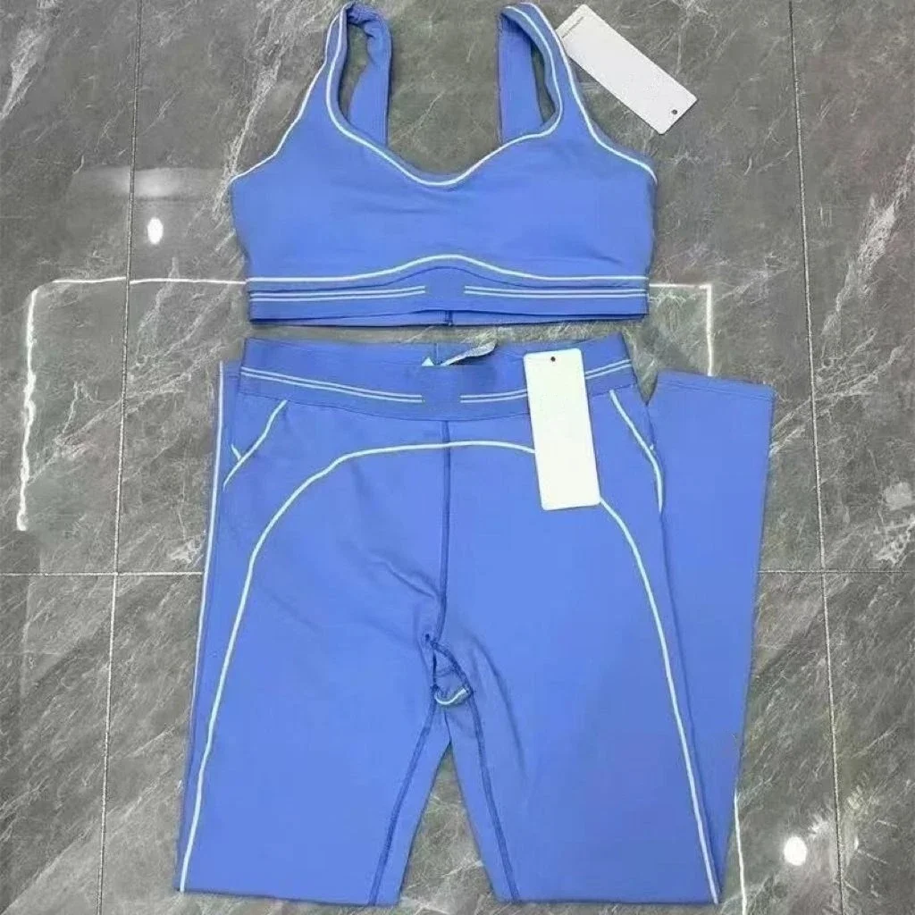 2025 Conjunto de ejercicio de yoga de marca de diseñador, gimnasio, Pilates, chaleco de fitness para correr + conjunto de pantalones largos, entrenamiento ajustado de cintura alta