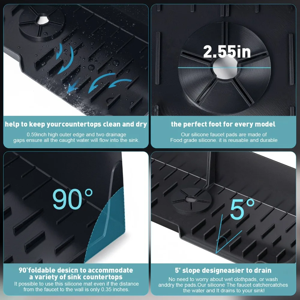 高品質16.9インチシンクスプラッシュガード5 °   ベベルシリコン蛇口マット 飛沫防止 多目的ドリップキャッチャー クリーニングツール