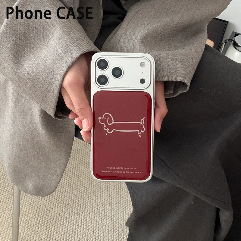 Retro rote Welpen-Handyhülle mit Polka Dots im koreanischen INS-Stil, Epoxy-Schutz, stoßfest, für iPhone XR/11/12/13/14/15/16/17 ProMax