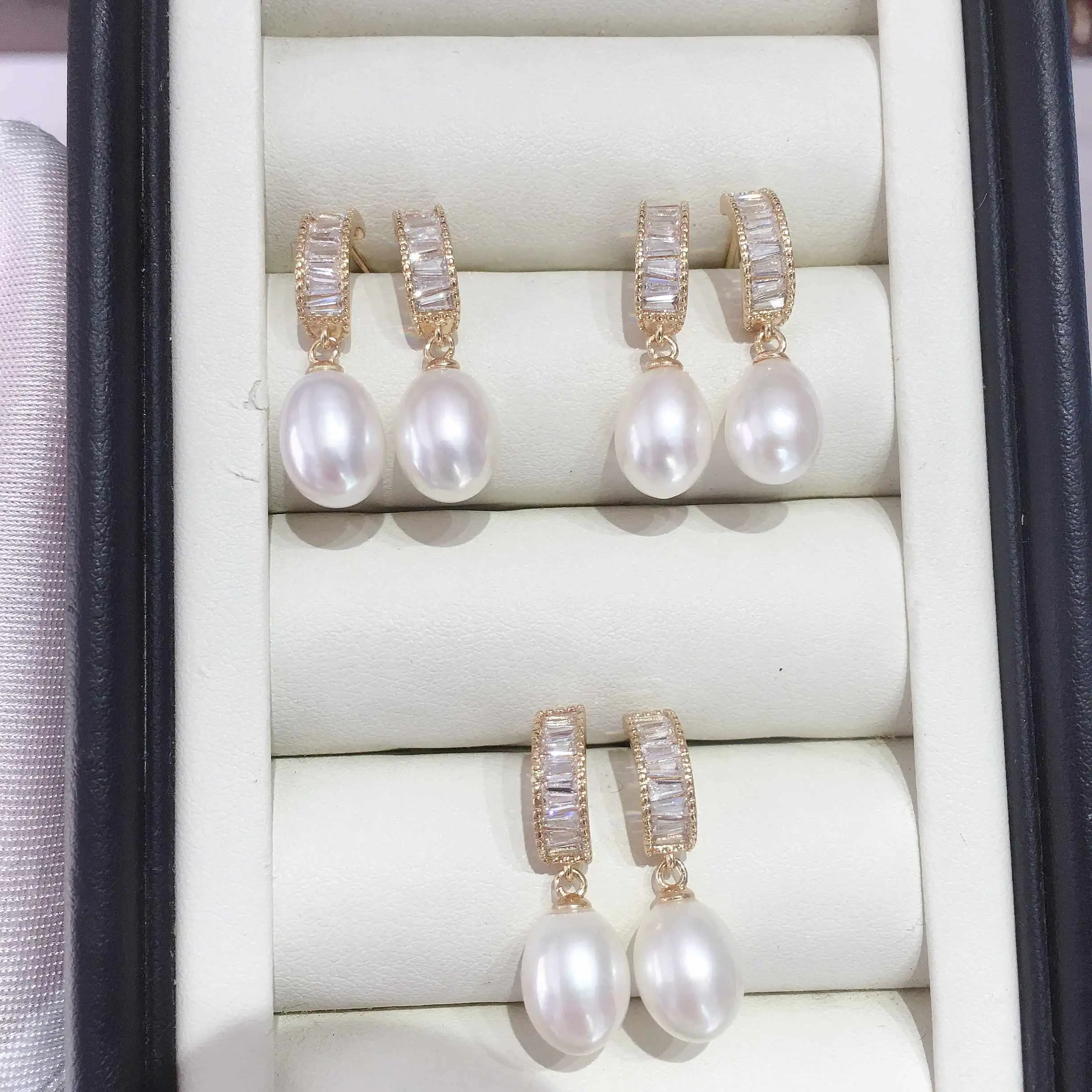 ZHBORUINI 2022 New Zircon Drop Earring 100% Real Natural Freshwater Pearl 18k Gold Gilled Pearl Earrings For Women Party Jewelry — zdjęcie 3