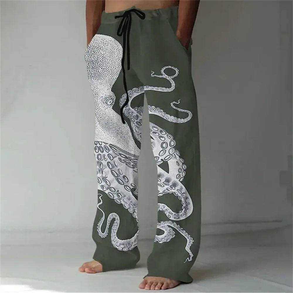 Stylish And Comfortable Everyday Beach Pants Octopus Pattern 3D Printed Casual Plus Size Men's Casual Pants Summer