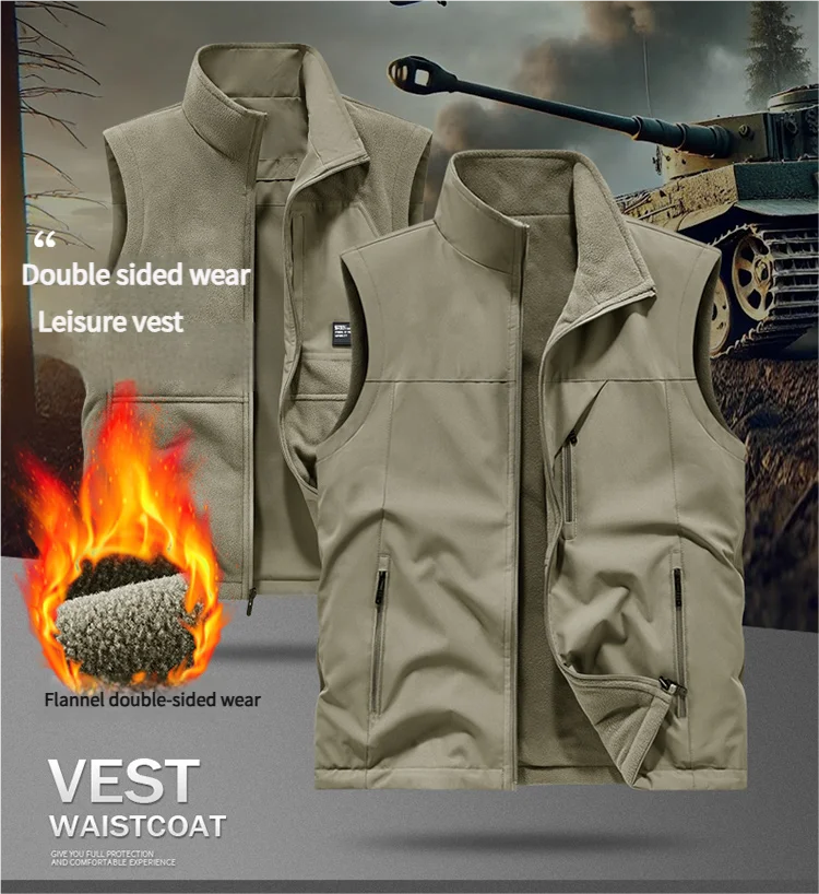 

2025 Winter Autumn Men's Multi-pocket Vests Casual Outdoor Fleece Fishing Vest for Men Warm Photographic Tooling Sleeveless Vest