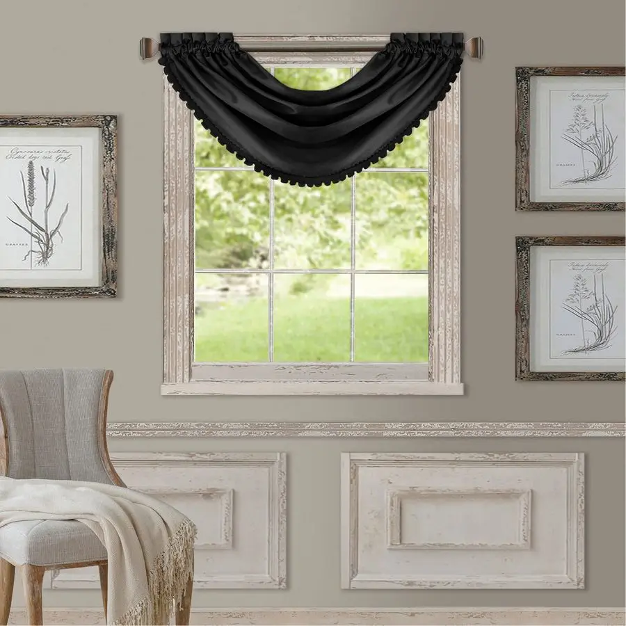 

All Seasons RoomDarkening Waterfall Window Valance, Accessory for Bedroom or Living Room Windows with Rod Pocket Tabs, 52 x 36,