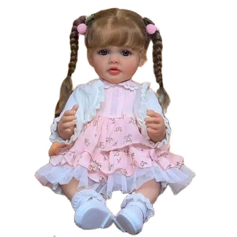 Full Silicone Reborn Baby Finished Rooted Hair Hand Painted Sift Real Touch Doll 55CM Realista Newborn Children\'s Birthday Gift