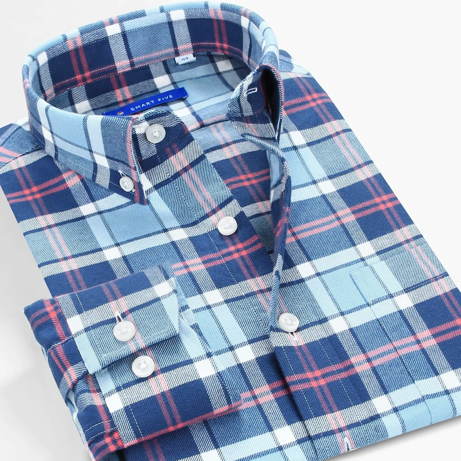 Smart Five Flannel Casual Shirts Men Long Sleeve Plaid Shirt Clothing Cotton Brushed Thick 2024 Spring